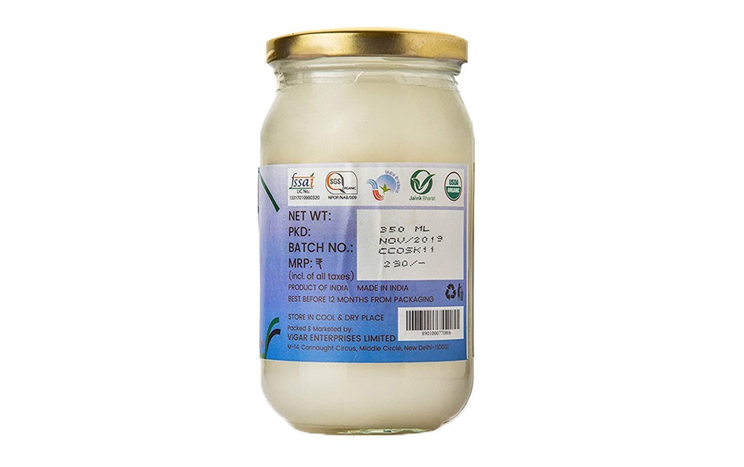 Organic Soul Coconut Oil Organic Cold Pressed   Glass Jar  350 millilitre